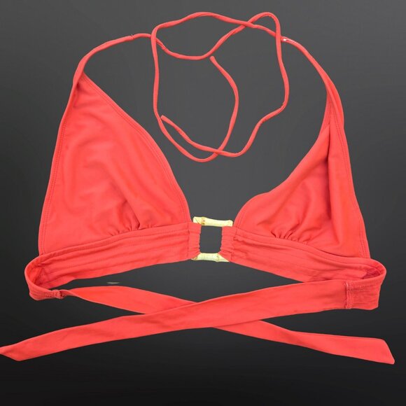 Vintage 90s Y2K Boyshorts Halter Bikini Size 12 Orange Belted Bamboo Buckle - Picture 5 of 10